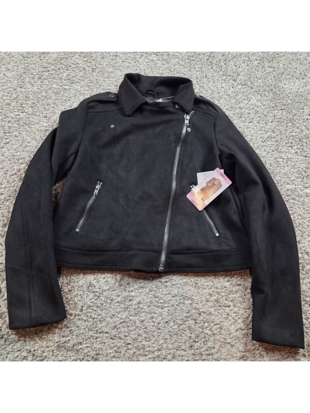 Philosophy Jacket Womens Small Black Faux Suede Leather Moto Full Zip Tag Read*